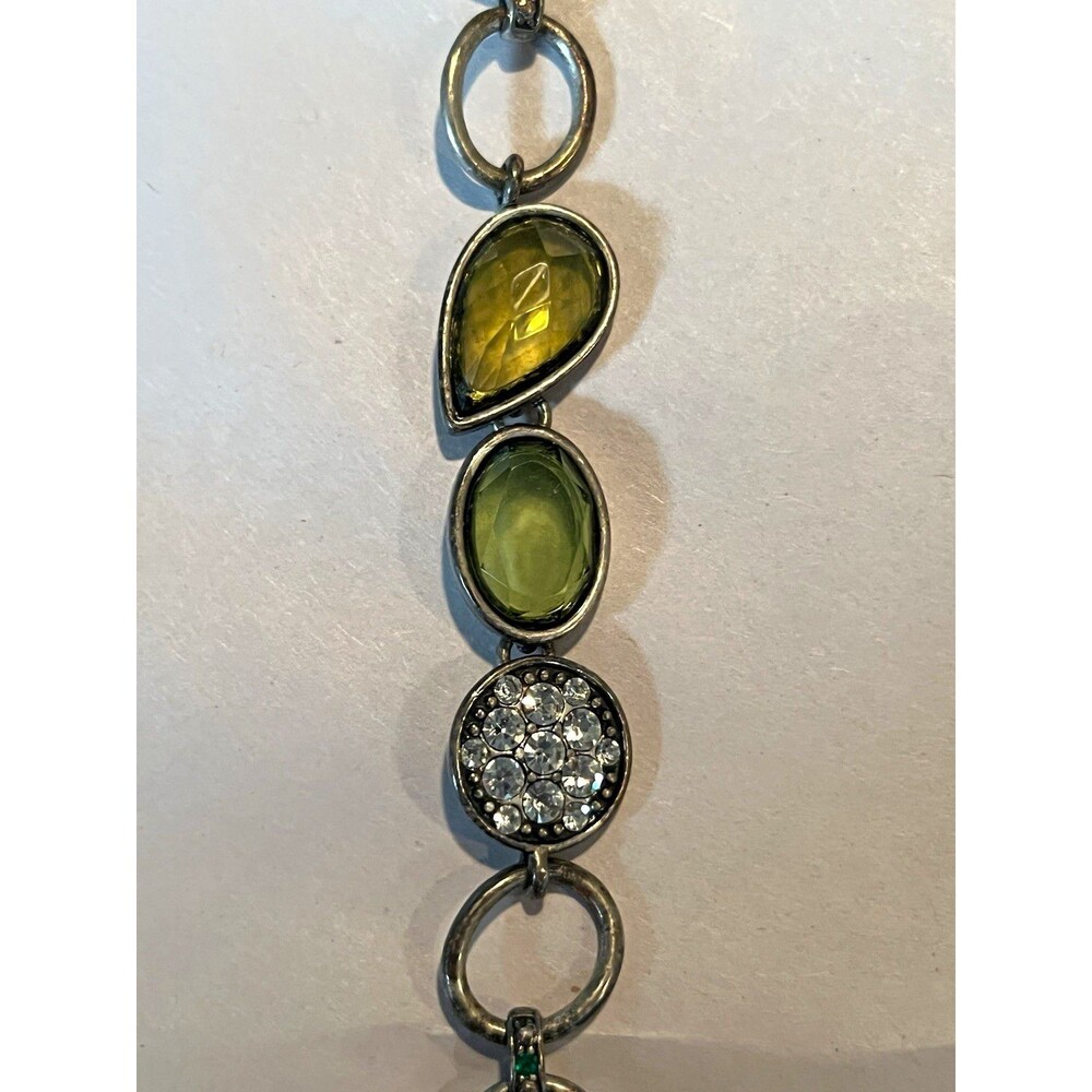 Lia Sophia Silvertone Green Glass Rhinestone Link Toggle Bracelet 7.5 Inch